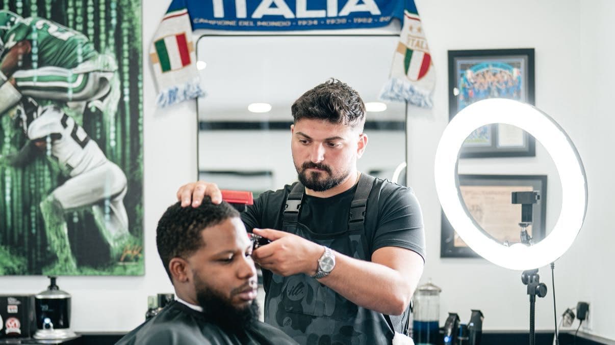 Men's haircut in progress at Colella Cutz
