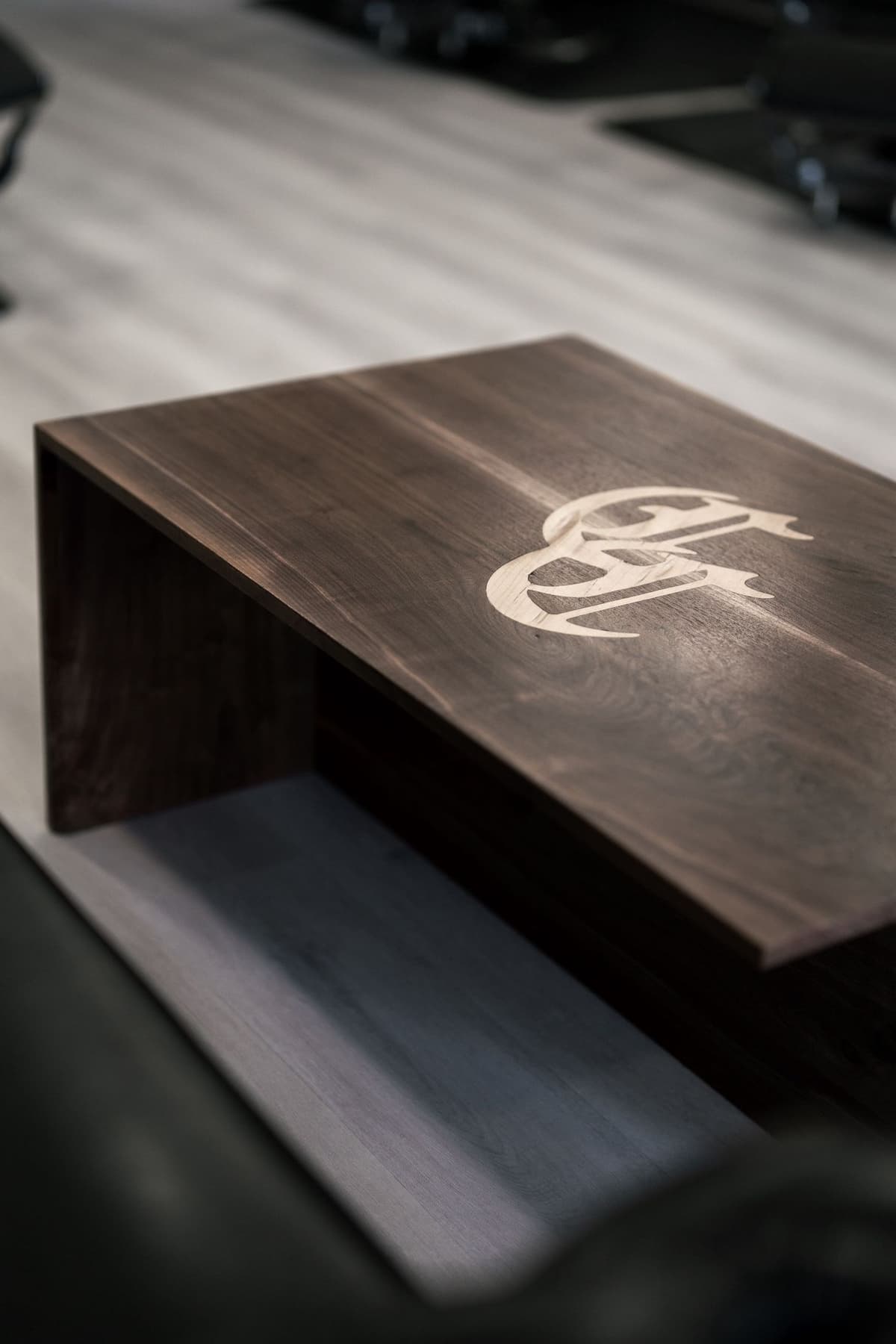 Custom CC branded wooden table
