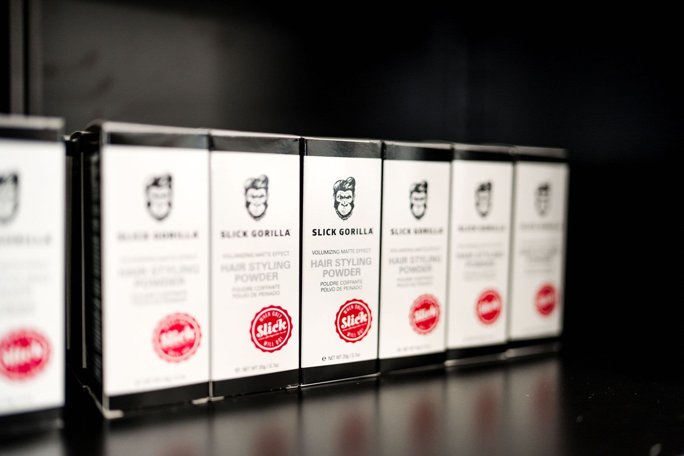 Grooming products on the bench at Colella Cutz Barber Studios